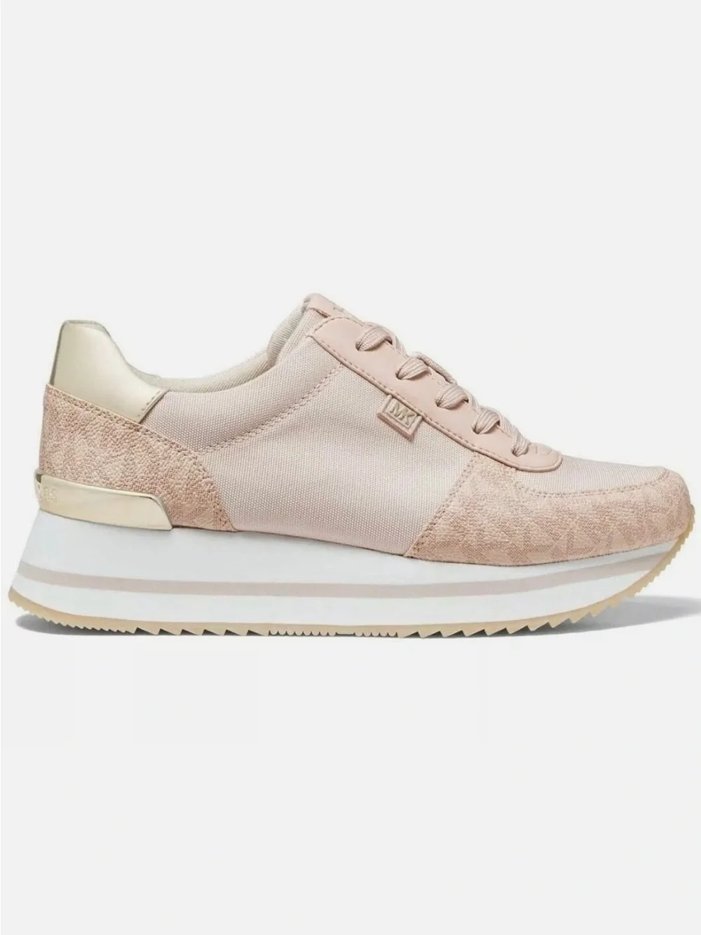 Michael Kors Pale Pink Platform Lace-Up Sneakers with Gold Accent